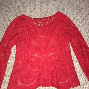 Red lace long sleeve shirt